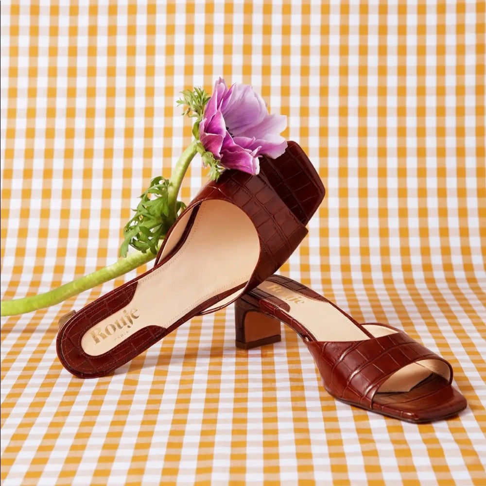 Rouje Arlette Bordeaux Red Croc Mule Sandals in Size 36